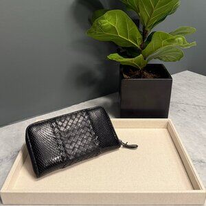 *Ultra Rare* Bottega Veneta Python & Intrecciato Nappa Leather Zip Around Wallet